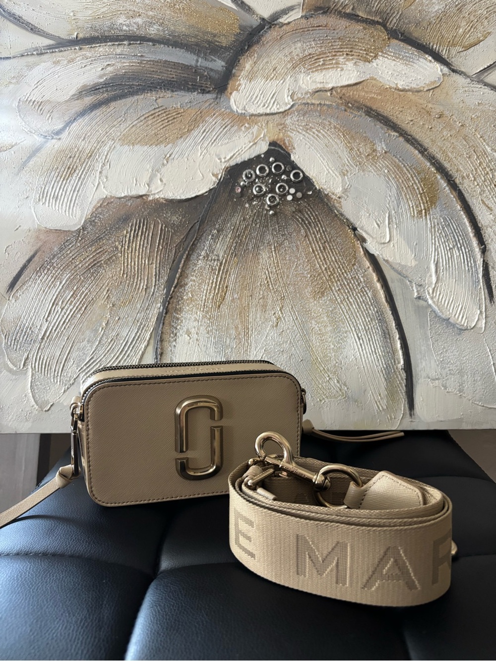 Marc Jacobs Cream Snapshot Crossbody with Wide Logo Strap